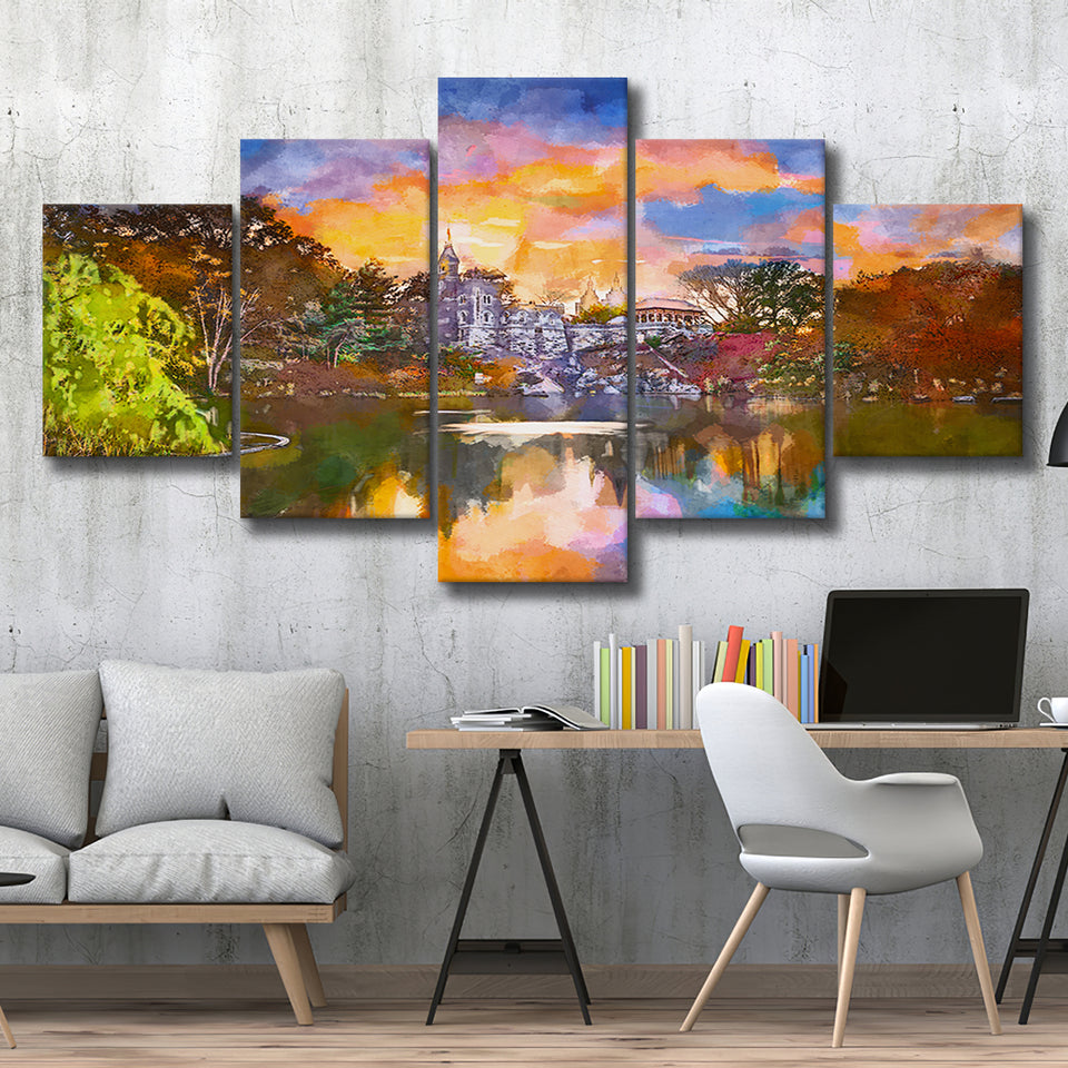Central Park New York City Belvedere 5 Pieces Mixed Canvas Prints Wall Art Home Decor