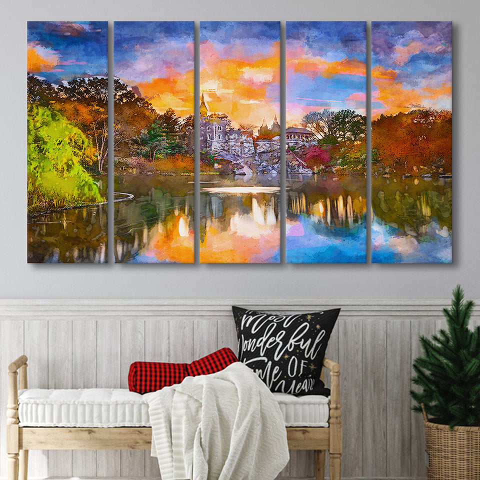 Central Park New York City Belvedere V1 5 Pieces Extra Large Canvas Prints Wall Art Home Decor