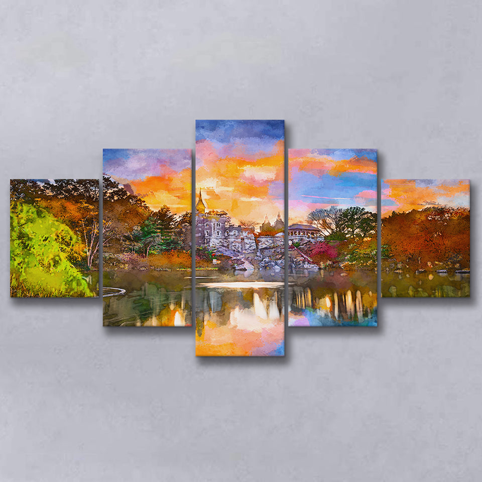 Central Park New York City Belvedere V1 5 Pieces Mixed Canvas Prints Wall Art Home Decor