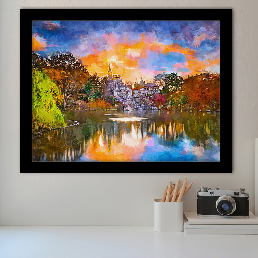 Central Park New York City Belvedere V1 City Art Watercolor Framed Art Prints Wall Art Decor,Framed Picture