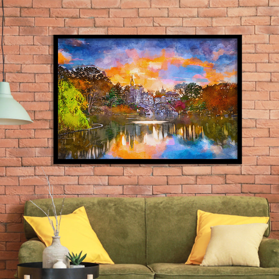 Central Park New York City Belvedere V1 City Art Watercolor Framed Art Prints Wall Art Decor,Framed Picture