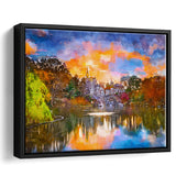 Central Park New York City Belvedere V1 City Art Watercolor Framed Canvas Prints Wall Art Home Decor,Floating Frame