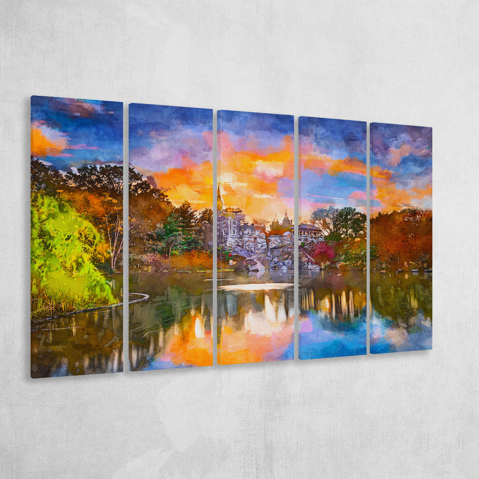 Central Park New York City Belvedere V1 5 Pieces Extra Large Canvas Prints Wall Art Home Decor