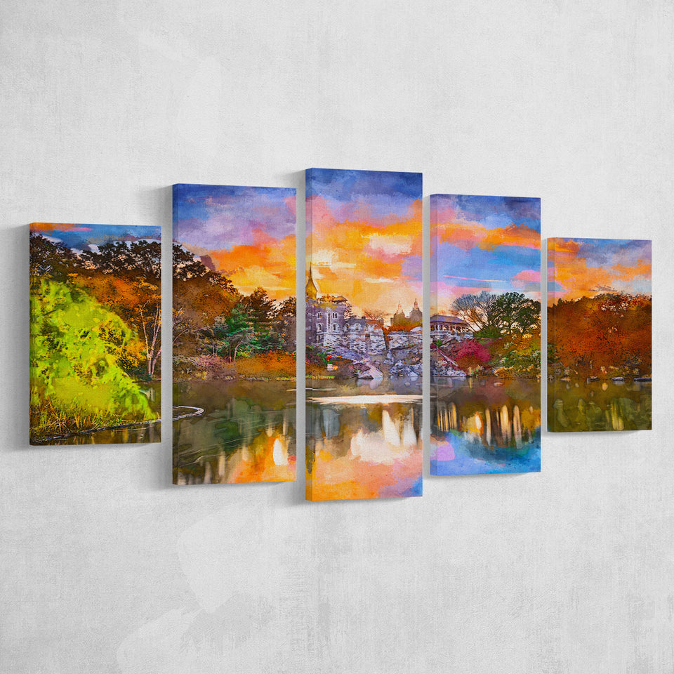 Central Park New York City Belvedere V1 5 Pieces Mixed Canvas Prints Wall Art Home Decor