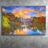 Central Park New York City Belvedere V1 City Art Watercolor Canvas Prints Wall Art Home Decor, Large Canvas