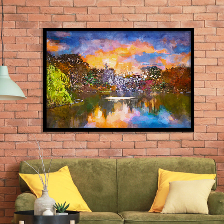 Central Park New York City Belvedere City Art Watercolor Framed Art Prints Wall Art Decor,Framed Picture