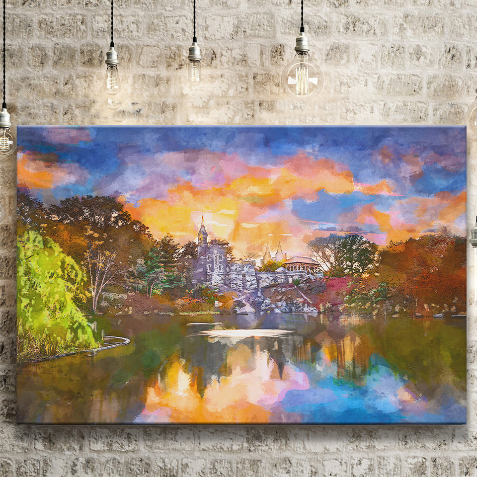 Central Park New York City Belvedere City Art Watercolor Canvas Prints Wall Art Home Decor, Large Canvas