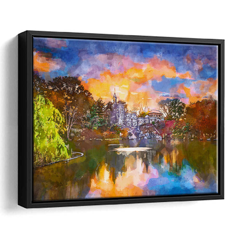 Central Park New York City Belvedere City Art Watercolor Framed Canvas Prints Wall Art Home Decor,Floating Frame