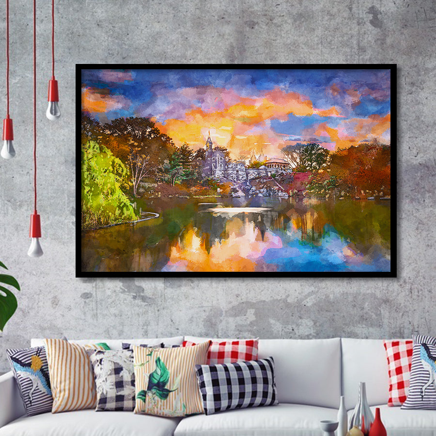 Central Park New York City Belvedere City Art Watercolor Framed Art Prints Wall Art Decor,Framed Picture