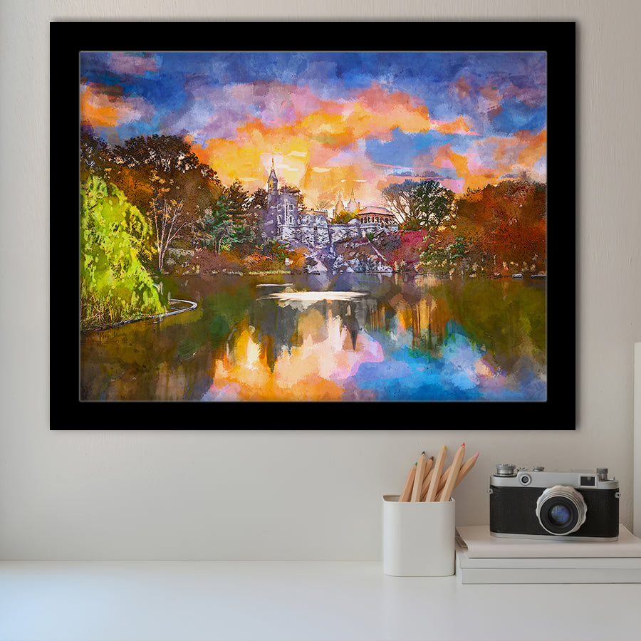 Central Park New York City Belvedere City Art Watercolor Framed Art Prints Wall Art Decor,Framed Picture