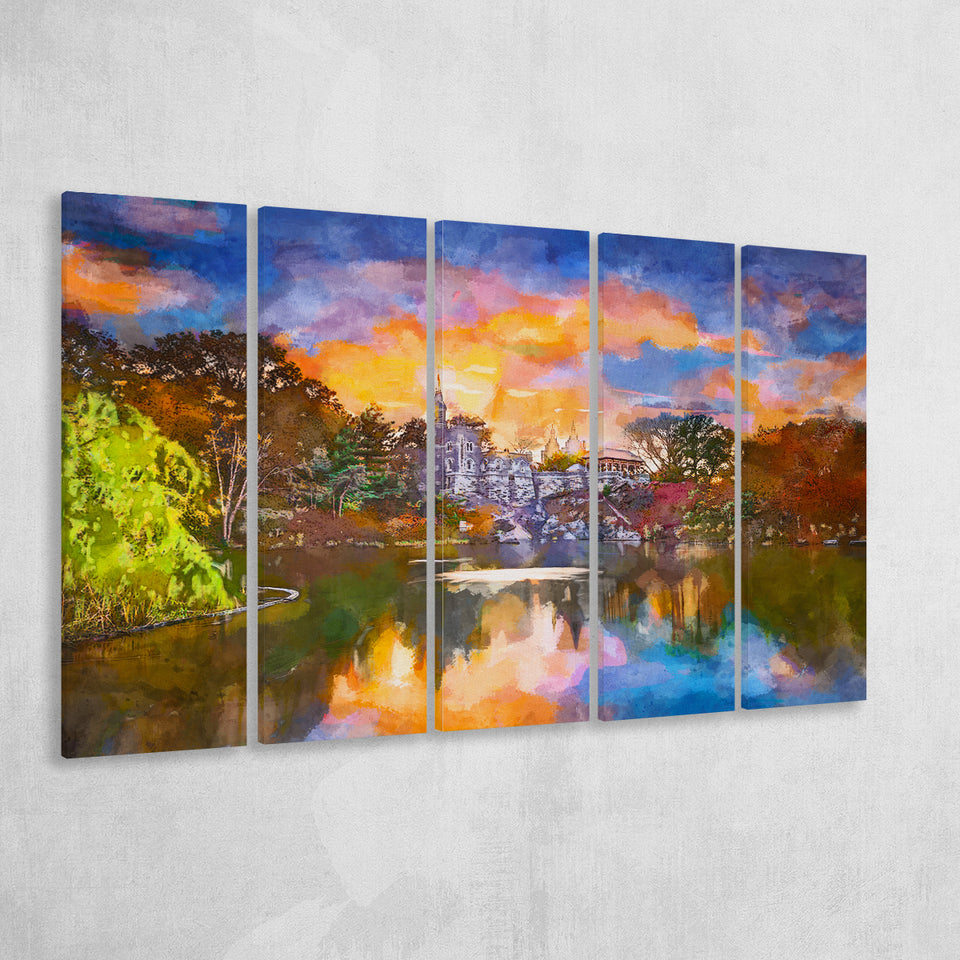 Central Park New York City Belvedere 5 Pieces Extra Large Canvas Prints Wall Art Home Decor