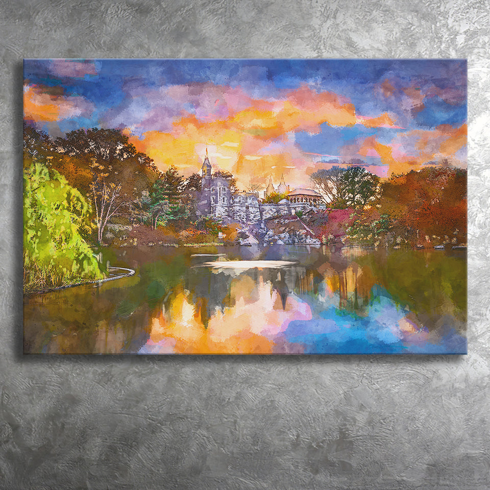 Central Park New York City Belvedere City Art Watercolor Canvas Prints Wall Art Home Decor, Large Canvas