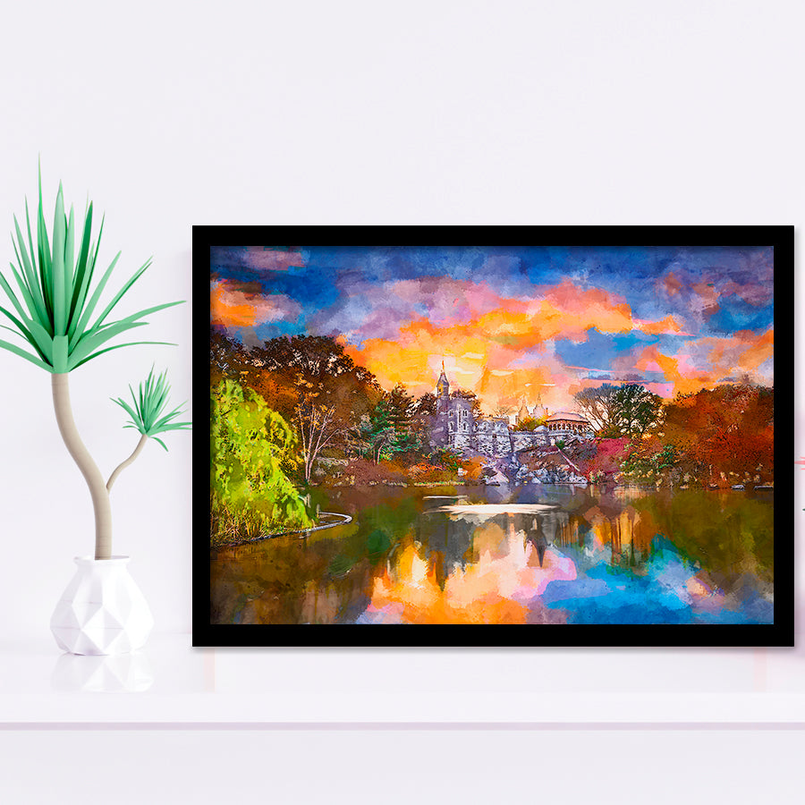 Central Park New York City Belvedere City Art Watercolor Framed Art Prints Wall Art Decor,Framed Picture