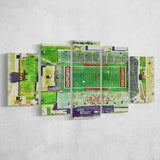 Central Michigan Chippewas Kelly Shorts Stadium Watercolor, 5 Pieces, Multi Panel Canvas Prints Wall Art Decor