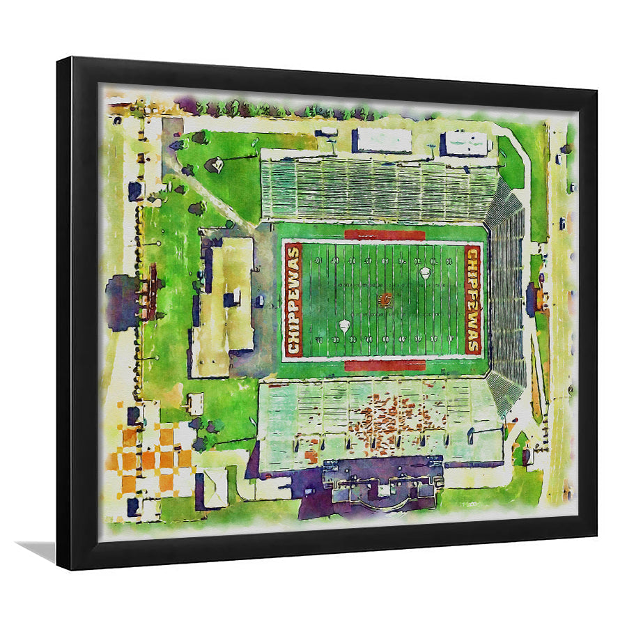 Central Michigan Chippewas Kelly Shorts Stadium Watercolor, Sport Prints Fan Gift, Framed Art Prints Wall Art Decor