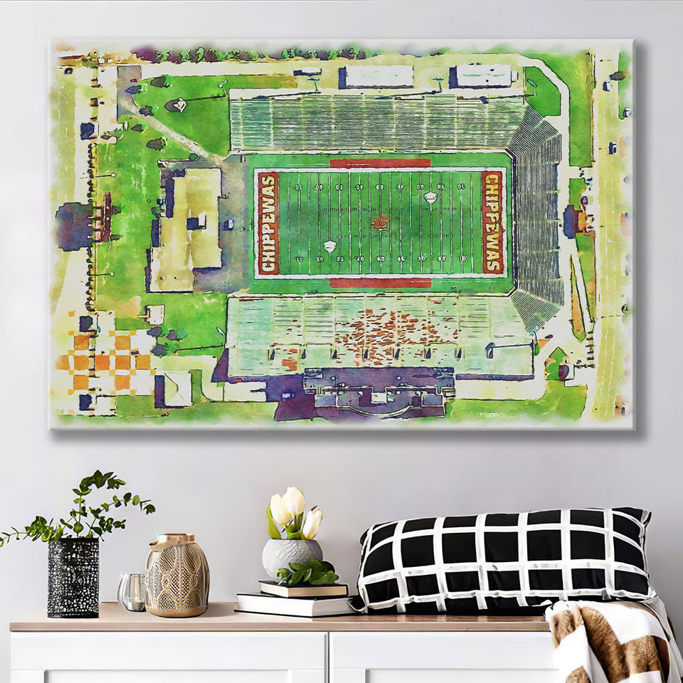 Central Michigan Chippewas Kelly Shorts Stadium Watercolor, Sport Art Prints Fan Gift, Canvas Prints Wall Art Decor