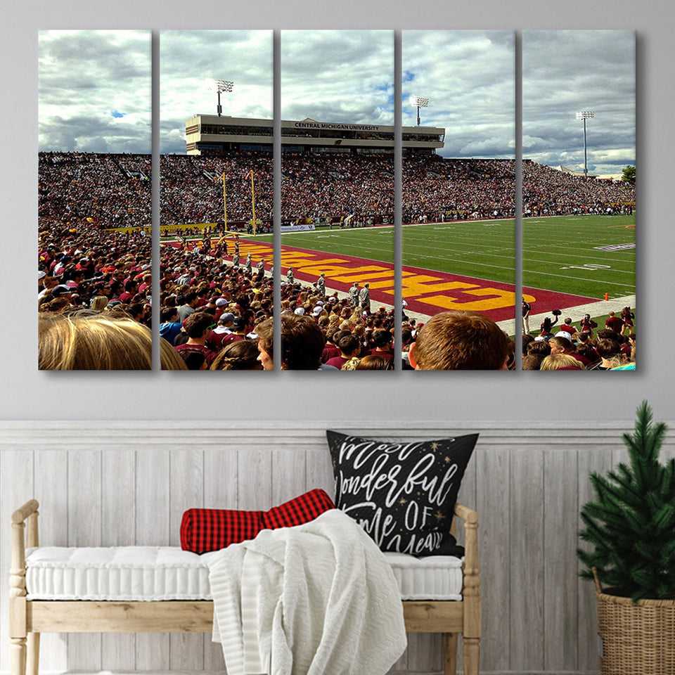 Central Michigan Chippewas Stadium Canvas Prints Kelly Shorts Stadium Wall,Multi Panels B,Sport Stadium Art Prints, Fan Gift