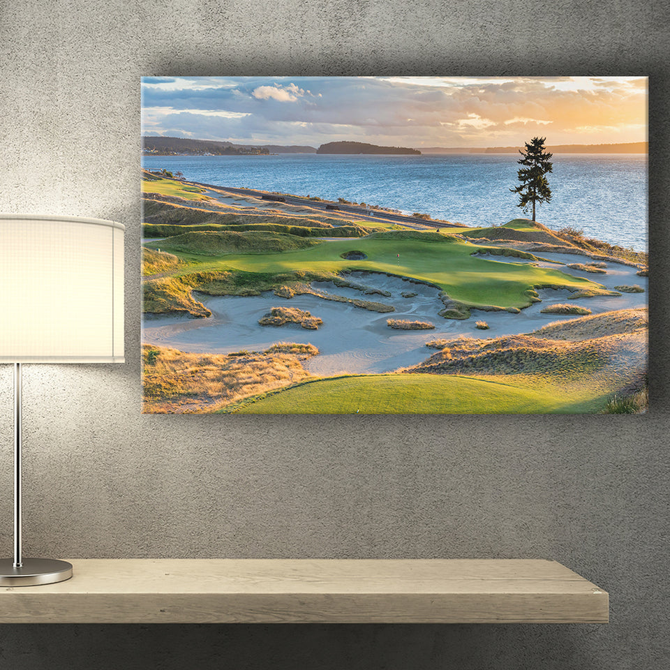 Chambers Bay Golf Course, Hole 15 Sunset 1, Golf Art Print, Golf Lover, Canvas Prints Wall Art Decor