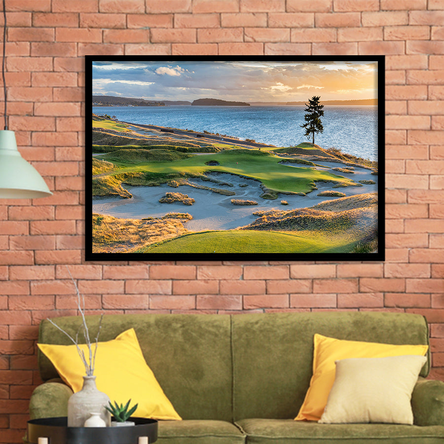 Chambers Bay Golf Course, Hole 15 Sunset 1, Golf Sport Print, Golf Lover, Framed Art Prints Home Decor