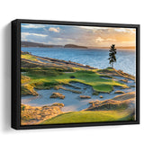 Chambers Bay Golf Course, Hole 15 Sunset 1, Golf Art Print, Framed Canvas Prints Wall Art Decor, Floating Frame