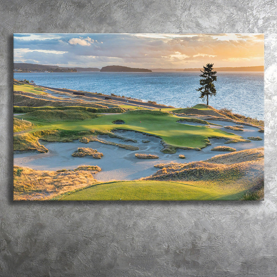 Chambers Bay Golf Course, Hole 15 Sunset 1, Golf Art Print, Golf Lover, Canvas Prints Wall Art Decor