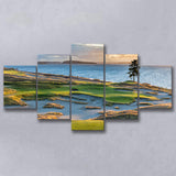 Chambers Bay Golf Course, Hole 15 Sunset 1, Golf Art Print, 5 Panels Canvas Prints Wall Art Decor