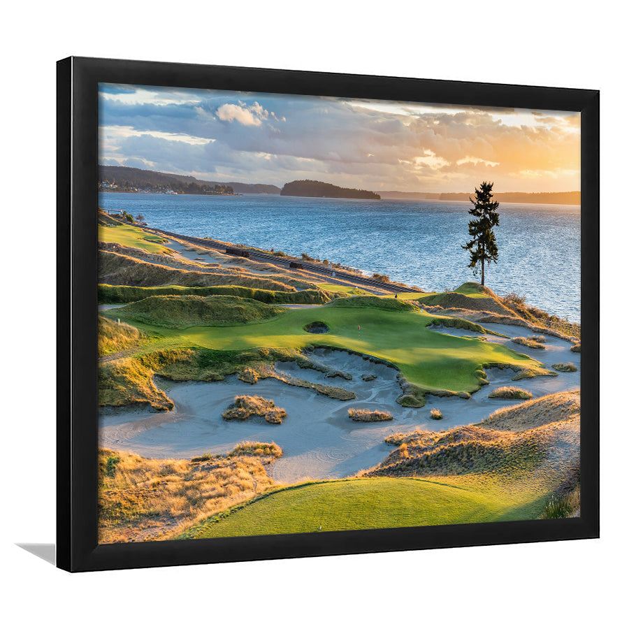Chambers Bay Golf Course, Hole 15 Sunset 1, Golf Sport Print, Golf Lover, Framed Art Prints Home Decor