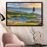 Chambers Bay Golf Course, Hole 15 Sunset 1, Golf Art Print, Framed Canvas Prints Wall Art Decor, Floating Frame