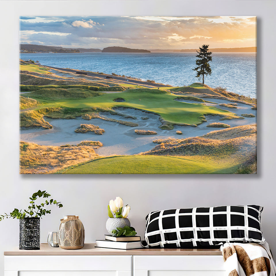 Chambers Bay Golf Course, Hole 15 Sunset 1, Golf Art Print, Golf Lover, Canvas Prints Wall Art Decor