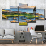Chambers Bay Golf Course, Hole 15 Sunset 1, Golf Art Print, 5 Panels Canvas Prints Wall Art Decor