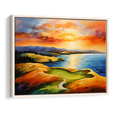 Chambers Bay Golf Course Hole 15 In Sunset Painting, Framed Canvas Prints Wall Art Decor, Floating Frame