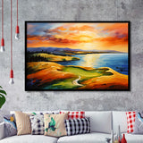 Chambers Bay Golf Course Hole 15 In Sunset Painting Framed Art Prints Wall Decor, Framed Painting Art