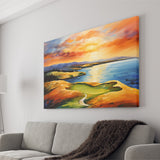 Chambers Bay Golf Course Hole 15 In Sunset Painting Canvas Prints Wall Art, Painting Art Home Decor