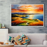 Chambers Bay Golf Course Hole 15 In Sunset Painting, Framed Canvas Prints Wall Art Decor, Floating Frame
