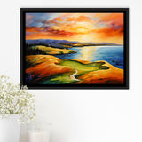 Chambers Bay Golf Course Hole 15 In Sunset Painting, Framed Canvas Prints Wall Art Decor, Floating Frame