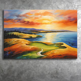 Chambers Bay Golf Course Hole 15 In Sunset Painting Canvas Prints Wall Art, Painting Art Home Decor