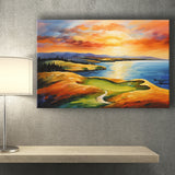Chambers Bay Golf Course Hole 15 In Sunset Painting Canvas Prints Wall Art, Painting Art Home Decor
