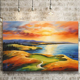 Chambers Bay Golf Course Hole 15 In Sunset Painting Canvas Prints Wall Art, Painting Art Home Decor