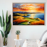 Chambers Bay Golf Course Hole 15 In Sunset Painting, Framed Canvas Prints Wall Art Decor, Floating Frame