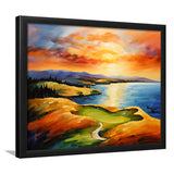 Chambers Bay Golf Course Hole 15 In Sunset Painting Framed Art Prints Wall Decor, Framed Painting Art