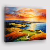 Chambers Bay Golf Course Hole 15 In Sunset Painting Canvas Prints Wall Art, Painting Art Home Decor