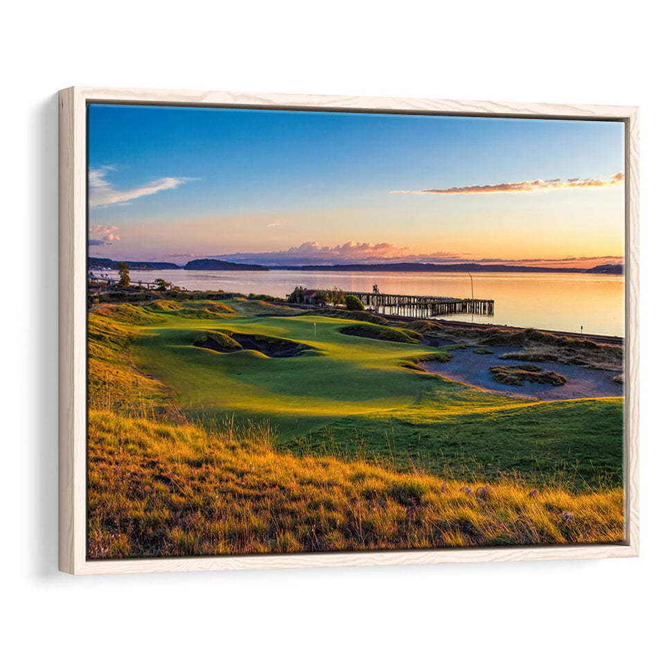 Chambers Bay Golf Course, Hole 17, Golf Art Print, Framed Canvas Prints Wall Art Decor, Floating Frame
