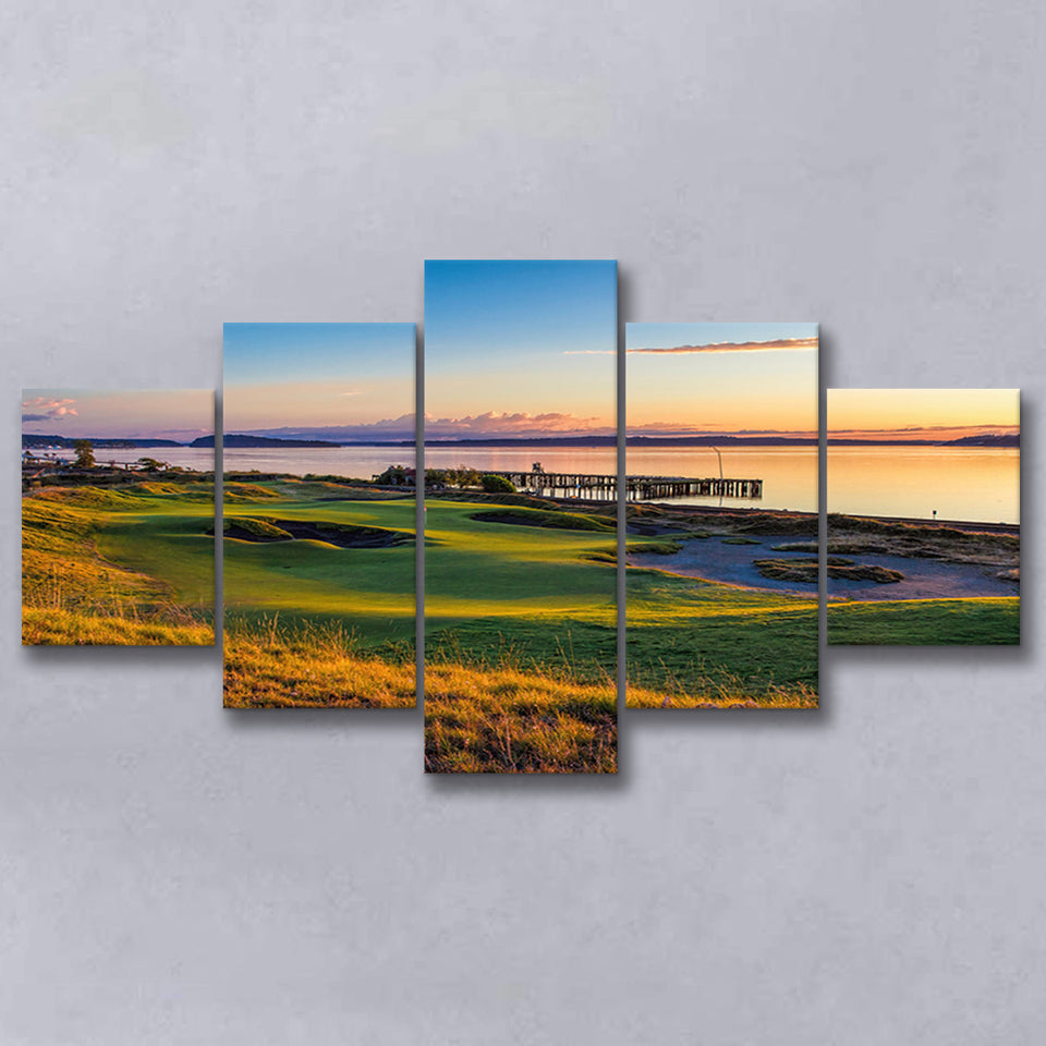 Chambers Bay Golf Course, Hole 17, Golf Art Print, 5 Panels Canvas Prints Wall Art Decor