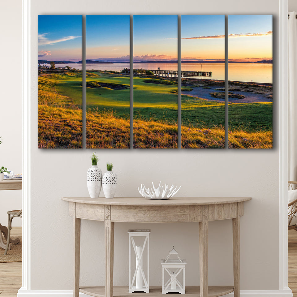 Chambers Bay Golf Course, Hole 17, 5 Panels Extra Large Canvas Prints Wall Art Decor