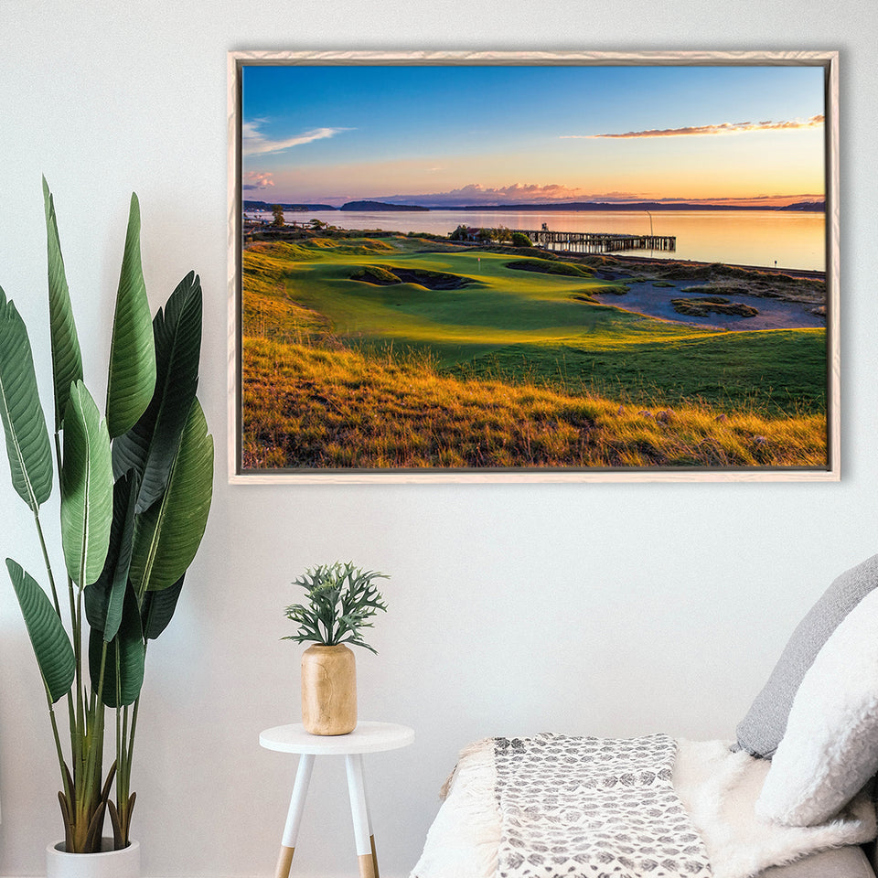 Chambers Bay Golf Course, Hole 17, Golf Art Print, Framed Canvas Prints Wall Art Decor, Floating Frame