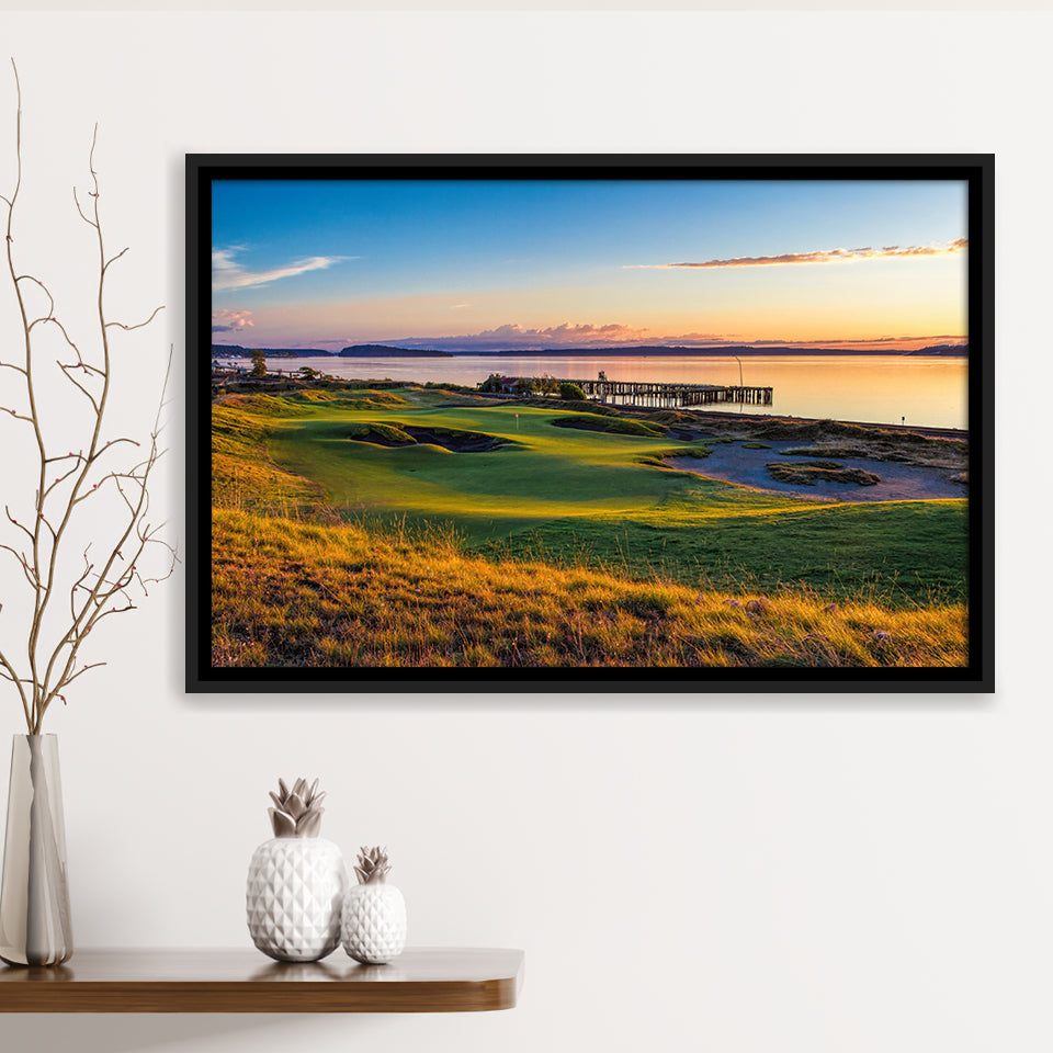 Chambers Bay Golf Course, Hole 17, Golf Art Print, Framed Canvas Prints Wall Art Decor, Floating Frame