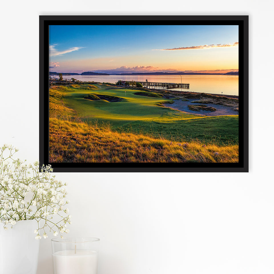 Chambers Bay Golf Course, Hole 17, Golf Art Print, Framed Canvas Prints Wall Art Decor, Floating Frame