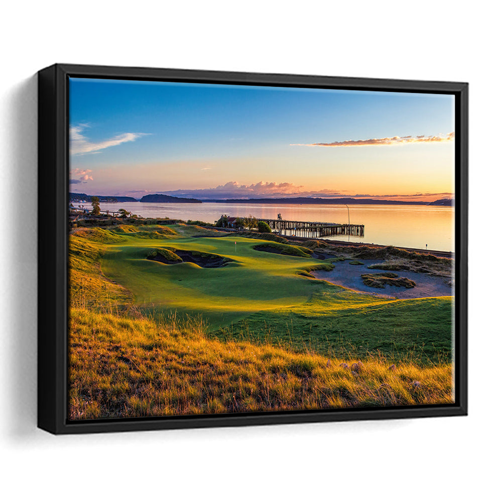 Chambers Bay Golf Course, Hole 17, Golf Art Print, Framed Canvas Prints Wall Art Decor, Floating Frame