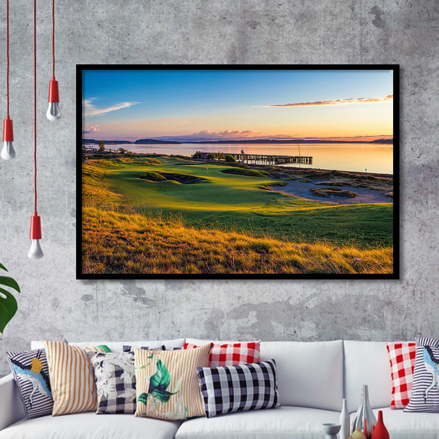 Chambers Bay Golf Course, Hole 17, Golf Sport Print, Golf Lover, Framed Art Prints Home Decor