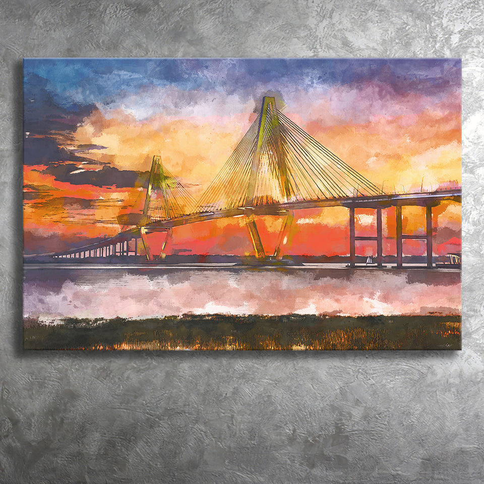 Charleston South Carolina Usa Arthur Ravenel City Art Watercolor Canvas Prints Wall Art Home Decor, Large Canvas